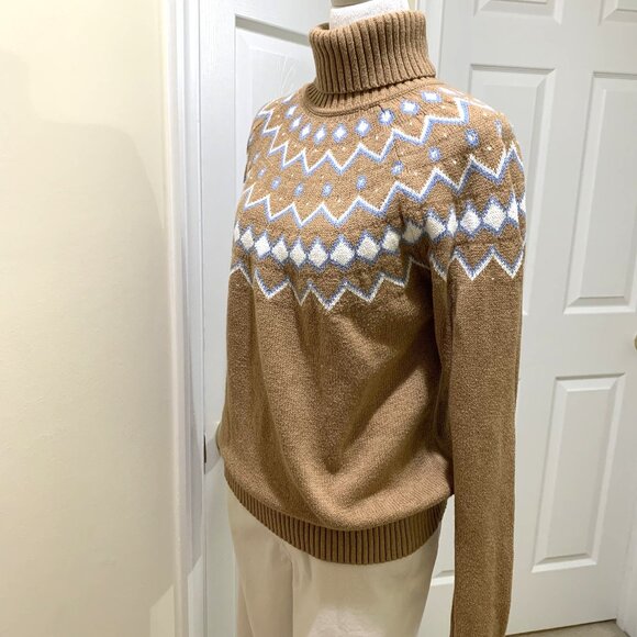 J.Crew Sweater Women Brown Long Sleeves Size L Turtle Neck Diamond Bead Accents - Picture 2 of 12